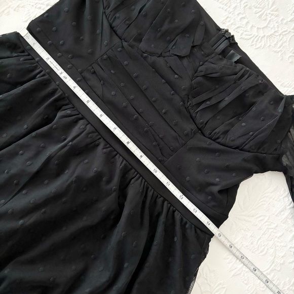 NWOT Lulus Affectionate Aura Black Swiss Dot Tiered Bustier Midi Dress Medium - Picture 7 of 8